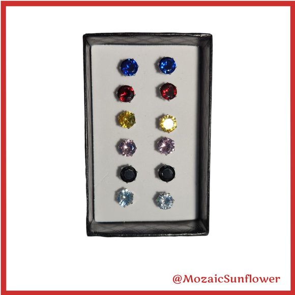 6 Multi Color Stainless Steel Post Hypo Allergenic Faceted Round Cut Crystal NWT - Picture 6 of 6